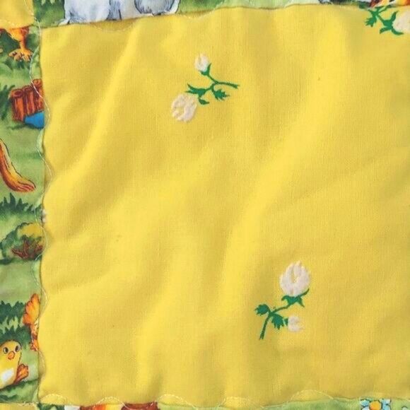 Vintage Miniature Handmade Yellow Farm Themed Quilt - Picture 5 of 6